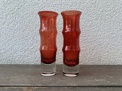 Buy Aseda Swedish Glass Pair Of Red Bamboo Vases - Scandinavian Glass • 40£