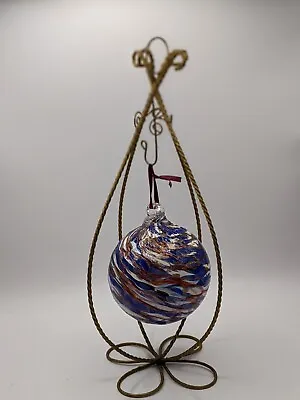 Buy Vintage Blown Glass Ball,Multi Colored Swirl Design Includes Gold Metal... • 17.98£