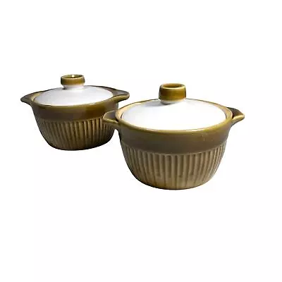 Buy Denby Langley Patrician Individual Lidded Soup Bowls Gold & White • 15.99£