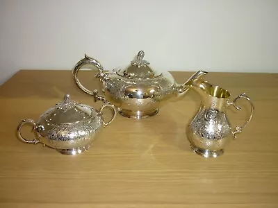 Buy Silver Plated EPNS Gold Gilt Tea Set Teapot, Milk Jug, Sugar Bowl MS Or SM Stamp • 25£