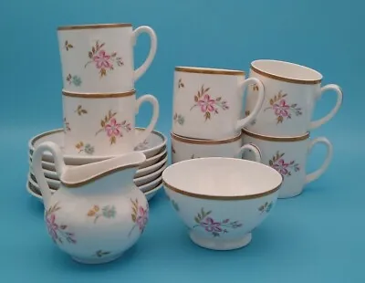 Buy SET OF 6 SUTHERLAND CHINA COFFEE CUPS & SAUCERS WITH CREAMER & SUGAR BOWL C1970s • 20£