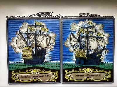 Buy TWO Stained Glass Window Hangings Suncatcher W/ Sailing Ships • 20£