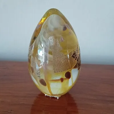Buy Vintage Glory Isle Of Wight Yellow Gold Egg Shaped Art Glass Paperweight • 17.50£