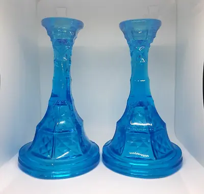 Buy Lovely Pair Vintage Art Deco Ice Blue Glass Candlesticks Candle Holders • 19.99£