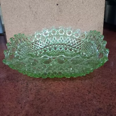 Buy Green Glass Bowl Vintage Square  Depression Glass 7 Inches Diameter 3 Inch High • 15£