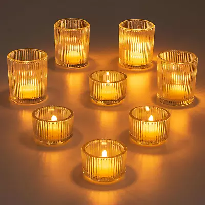 Buy Glass Tea Light Candle Holders, Clear Tealight Holders Set Of 8, Ribbed Votive  • 21.45£