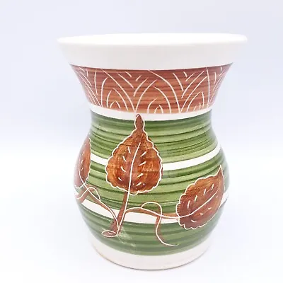 Buy Vintage Welsh Dragon Pottery Rhayader Green & Brown Leaf Design Vase Autumn • 5£