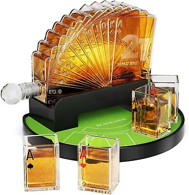 Buy Blackjack Whiskey Liquor Decanter Set 37.2 Oz 4 Glasses Casino Poker With Stand  • 49.99£