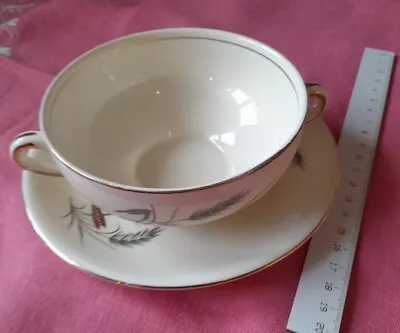 Buy Vintage Alfred Meakin Barley Pattern Two Handled Soup Bowl With Saucer • 3£