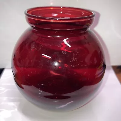 Buy Anchor Hocking? Rose Bowl Vase Royal Ruby Red Glass Votive Candle Holder Vintage • 8.17£