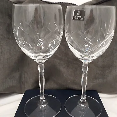 Buy Pair Royal Doulton Cut Glass/Crystal Wine Glass/Goblet  21cm / 8  (H12) • 5.99£