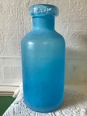 Buy Large Art Glass Bottle Vase Frosted Blue Controlled Collar Heavy 2.1 Kg + • 32£