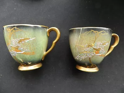 Buy Pair Of Carlton Ware Green Vert Flying Stork Pattern Cups And Saucers • 14.99£