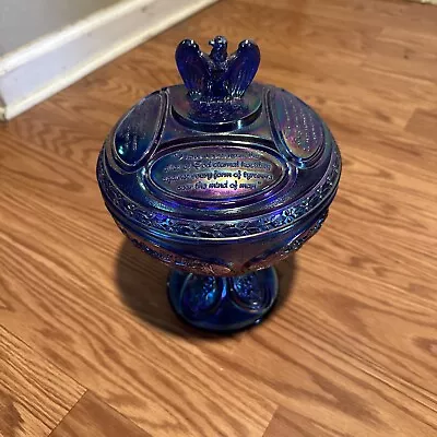 Buy Fenton Blue Carnival Glass Bicentennial Covered Candy Dish Eagle Finial INV2 • 85.20£