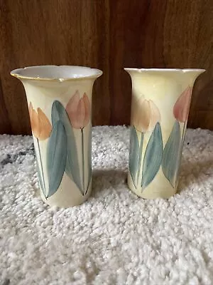 Buy Pair Of Jersey Hand Painted Yellow Tulip Design Small Vases Ceramic • 5.99£