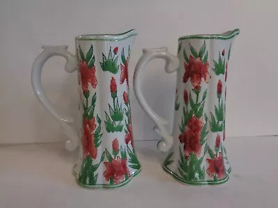 Buy Pair Hand Painted 'iris' Ceramic Jugs / Vases • 55£