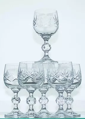 Buy Six Vintage Facet Knop Stem & Foot Lead Crystal Cut Wine Glasses - 13.5cm, 160ml • 20£