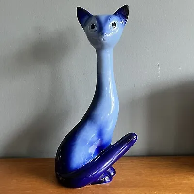 Buy Vintage Sylvac Pottery Long Neck Cat 3457 In Blue Tall 34cm • 75£
