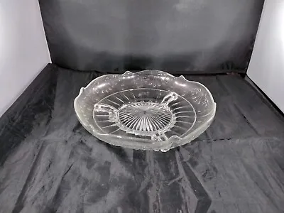 Buy Vintage Etched Glass Depression Ware Fruit Bowl Clear Table Display 3 Prong Legs • 18.92£