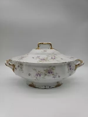 Buy Antique Theodore Haviland Limoges Covered Dish W/ Lid Hand Painted Violets Large • 47.43£