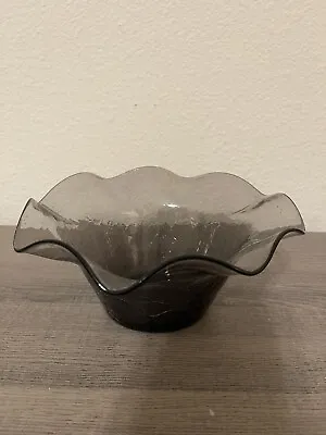 Buy Vintage Blenko Glass Ruffled Crackle Bowl Charcoal 3744 • 12.47£