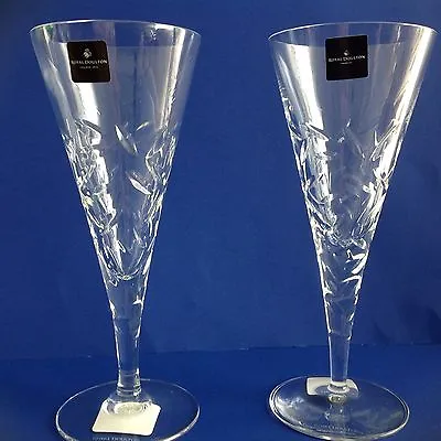 Buy Crystal Wine Flutes CENTRAL PARK Royal Doulton Set Of TWO Leaf Cut NIB  SALE • 56.94£