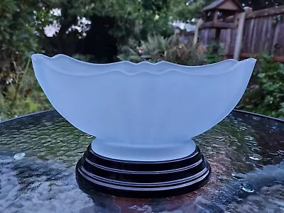 Buy Bagley Frosted Blue Glass Art Deco Posy Bowl & Black Jetique Glass Stand • 15£