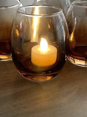 Buy Set Of 4 Amber Fade To Clear Votives Candle Holders Flat Bottom Glasses 3.25” • 28.44£