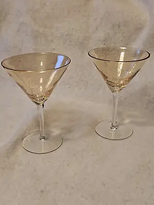Buy Pier 1 Crackle Amber Luster Crackle Martini  Glasses 7 1/4  Set Of 2 • 43.39£