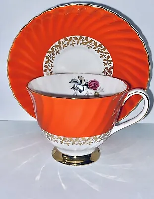 Buy Royal Adderley Brilliant Tangerine Floral Teacup(2 3/4”) And Saucer(5.5”) Set • 72.32£