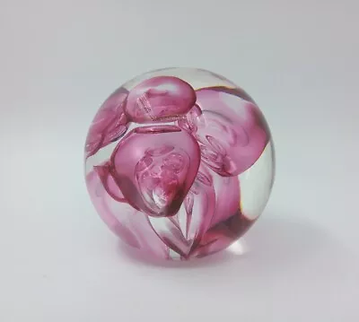 Buy Stunning Langham Glass Paperweight Pink & Clear Bubbles Round 6cm Tall • 12.95£