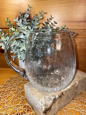 Buy Vintage Hand Blown Blenko Clear Crackle Glass Pitcher With Handle 6  Tall • 16.59£