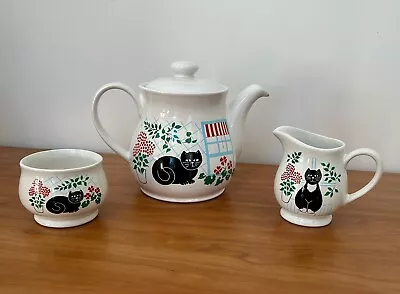 Buy Vintage Tea Pot Milk Jug And Sugar Bowl Set By Sadler / Black Cat • 19.99£