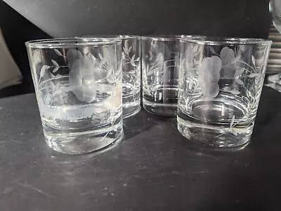 Buy Vintage Etched Floral Glass Tumblers X 4 8cm Tall (Tyv) • 7.95£