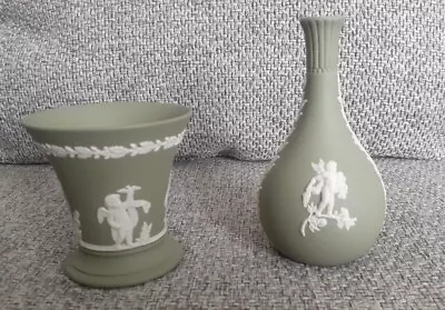 Buy Lovely Wedgewood Vintage Sage Green Jasperware Small Bud Vase and Urn Vase • 0.99£