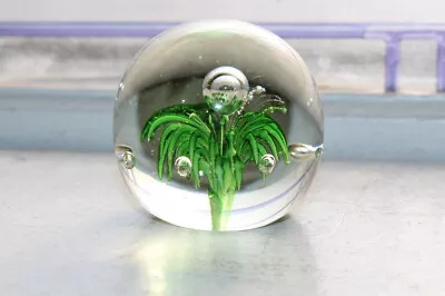 Buy Vintage Art Glass Paperweight Green And Clear With Suspended Bubbles • 13.26£