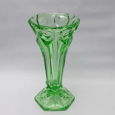 Buy Rosice Sklo Green Art Deco Glass Vase 8 Inch • 31.99£