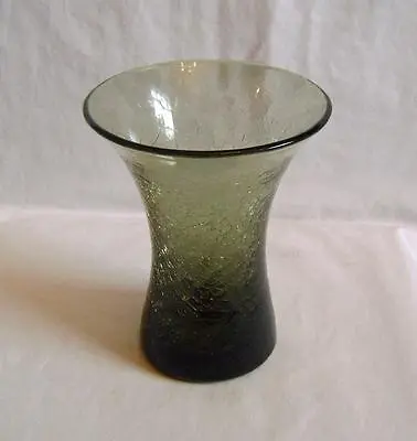 Buy Vintage Hand Blown Green Glass Vase: Cracked Ice Surface Polished Pontil C.1960s • 8£