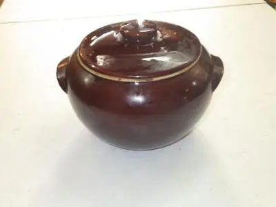 Buy Antique Vintage Stoneware Bean Pot Decorated + Lid Nice Beanpot USA Pottery • 26.01£