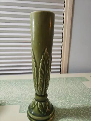 Buy Vtg Brush McCoy Avocado Green 8.5  Bud Vase Vessel Embossed Leaf Details • 20.98£