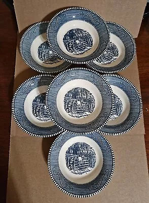 Buy Royal China Currier & Ives Blue/White Berry Bowls Lot Of 7 Excellent! • 20.87£