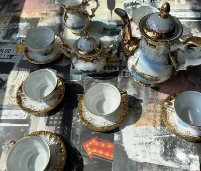 Buy Vintage Bareuther Bavaria Venecia Panorama 17 Pieces Gold Tea Set Bone China 2 • 79£