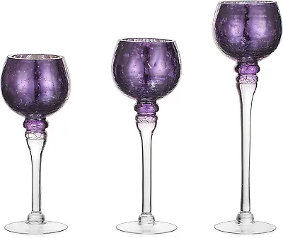Buy Long Stem Glass Candle Holder - Set Of 3 Tall Tea Lights Candle Holders • 42.67£