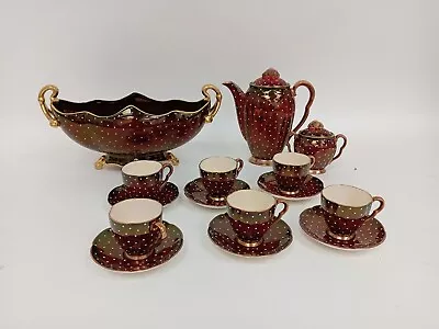 Buy Carlton Ware Rouge Royale Tea Set Red Pokadot Expresso Cups & Coffee Pot 15 Piec • 14.50£