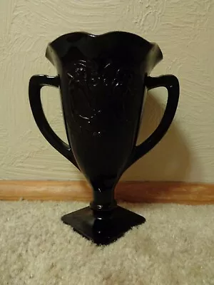 Buy L.E. Smith Black Amethyst Fancy Crimped Top Two-Handled  Nymph  Vase (1930's) • 11.03£