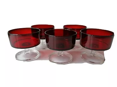 Buy 5 VINTAGE  France RUBY  Red Glass Dessert Sundae Dish Bowl Retro LUMINARC  8.5cm • 19£