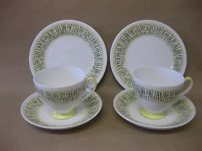 Buy 2 Queen Anne Bone China Tea Cups Saucers & Plates / Trios ~ Checkmate Pattern • 12.99£