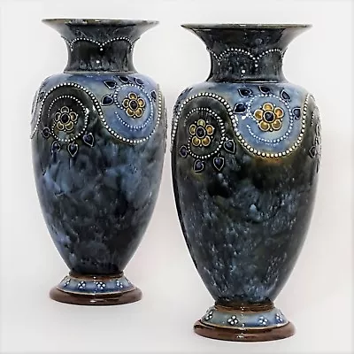 Buy Pair Of Royal Doulton Stoneware Vases C1910 (26cm) • 380£