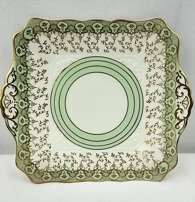 Buy 1920s Plant Tuscan China Made In England, 7.75  Square Plate, Green/Gold Scrolls • 38.27£