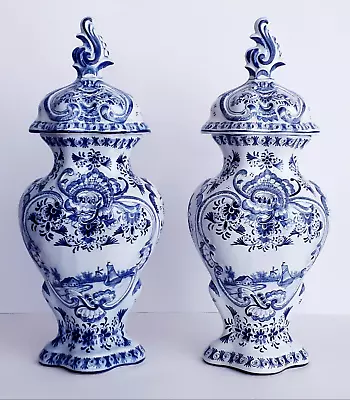 Buy Antique DELFT XL GINGER JAR LIDDED VASE 17.3 INCHES - EMBOSSED ACCENTS RARE • 153.93£